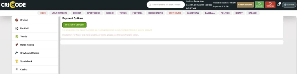 criccode deposit process.